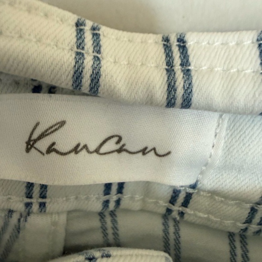 KanCan Womens High Rise Striped Bermuda Shorts White Blue Raw Hem Size Large - Picture 3 of 11